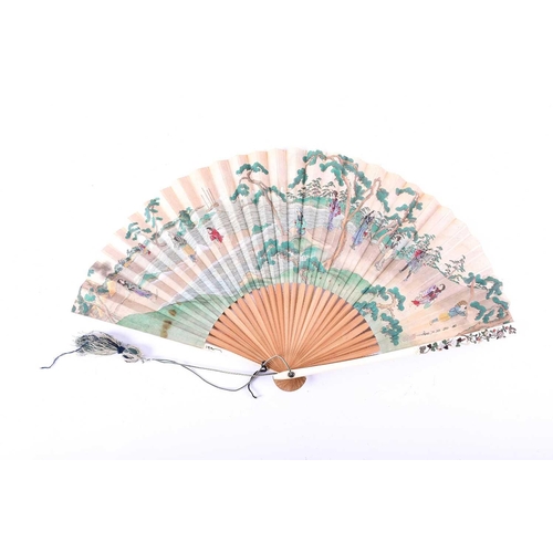 293 - A Japanese ivory Shibayama fan, Meiji Period, 日本，芝山象牙扇，明治时期 the guards decorated with shibayama bird... 