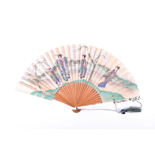 293 - A Japanese ivory Shibayama fan, Meiji Period, 日本，芝山象牙扇，明治时期 the guards decorated with shibayama bird... 