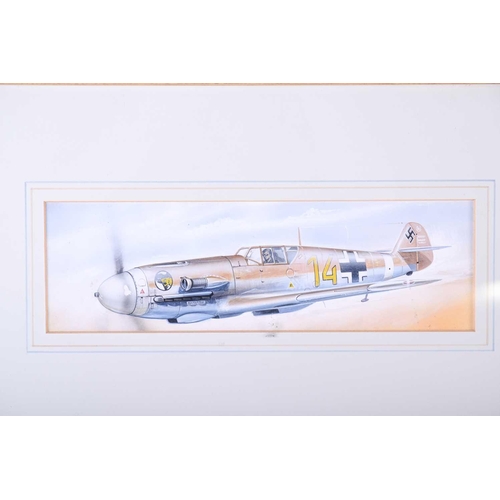 30 - Three watercolours of vintage WWII period fighter planes, the largest 8.5 cm x 16.5 cm, unsigned, ea... 