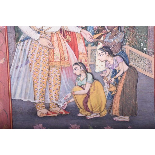 330 - Indian school, 19th century, full length portrait possibly the Emperor Muhammad Shah, with attendant... 