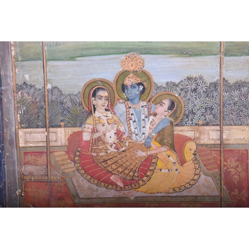 336 - Indian School, 18th/19th century, Krishna with Nama Gopi and Seva Gopi beneath a canopy with landsca... 