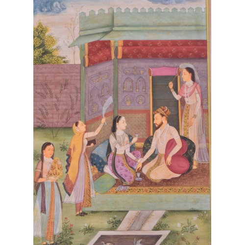 347 - Indian School, late 19th /20th century, Shah Jahan taking wine, with attendants, within a gilt stamp... 