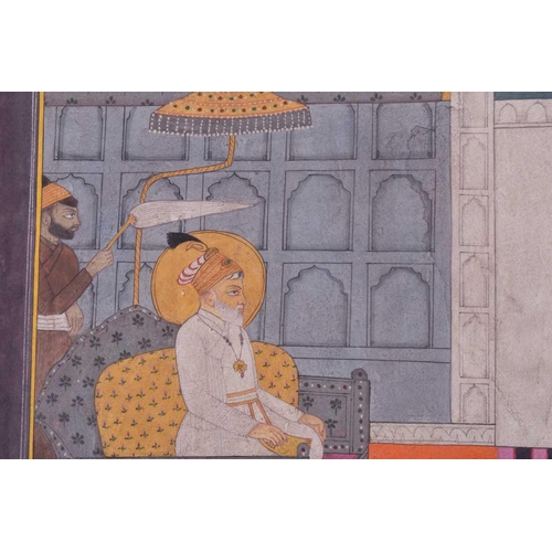 348 - Indian School, 19th/20th century, a seated Shah with courtiers, gouache, 23.5 x 32.5cm