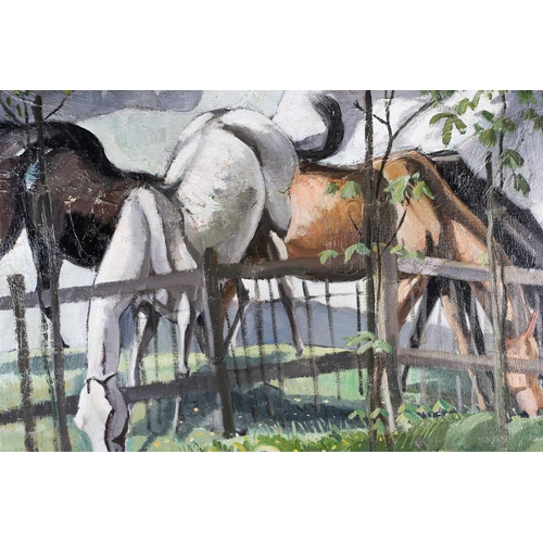 35 - Charles Sutherland Brownlow (20th century), a group of horses, oil on canvas, further painting verso... 