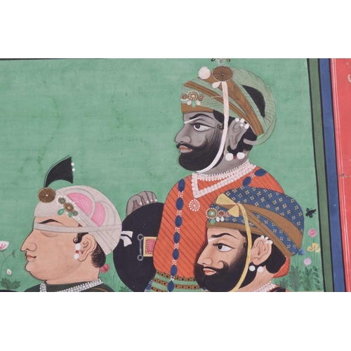 352 - Indian School, 19th century, a nobleman receiving a bow and arrows from a Maharaj, with attendants b... 