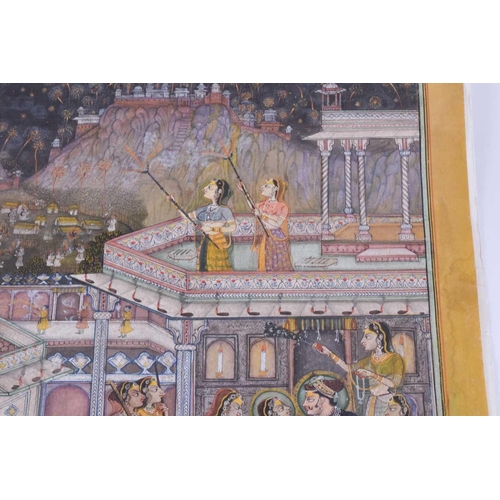 359 - Indian Kishangarh School, 19th century, celebrating the Holi festival, A maharaja in his hareem with... 