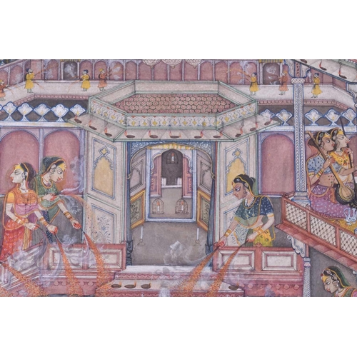 359 - Indian Kishangarh School, 19th century, celebrating the Holi festival, A maharaja in his hareem with... 