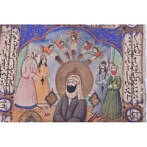 360 - Indian School,19th century, Imam Shamil with disciples, framed by panels of script, watercolour and ... 