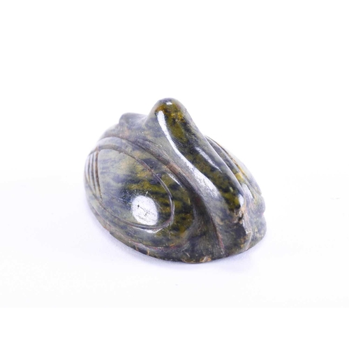 363 - A carved green marble duck, carved with its head looking backwards, 7.4cm