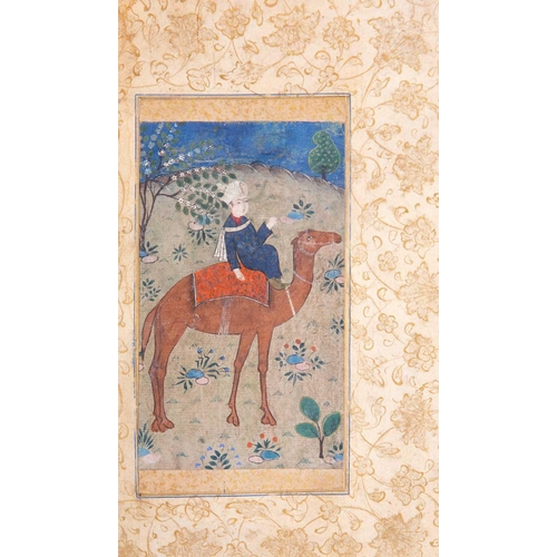 364 - Indo Persian school, 18th/19th century, a prince upon a camel, in natural landscape, within a border... 