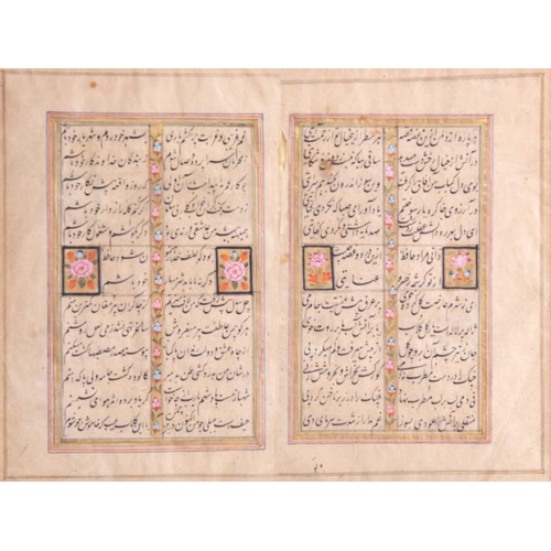 365 - Indian school, 19th century, two pages of illuminated script, with floral painted central strip and ... 