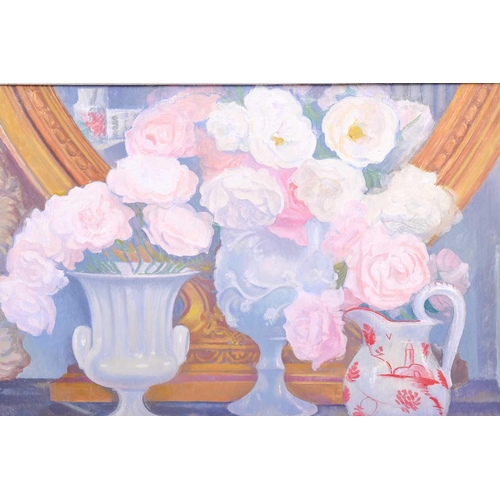 37 - 20th century school, a still life study of flowers, oil on board, unsigned, 44.5 x 64 cm in a wooden... 