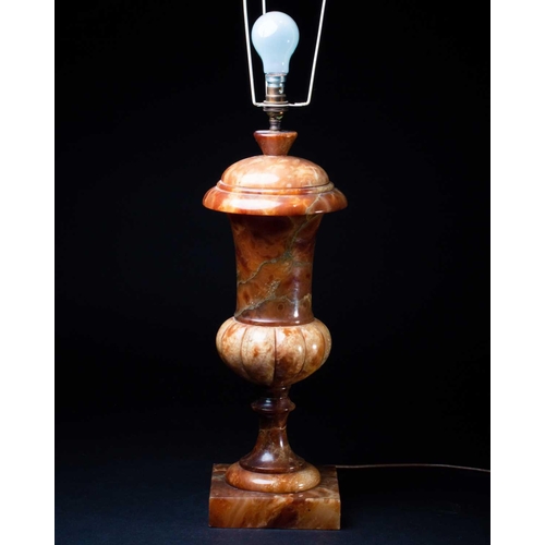 375 - An Italian hand carved and turned brown onyx table lamp, mid 20th century, 51cm