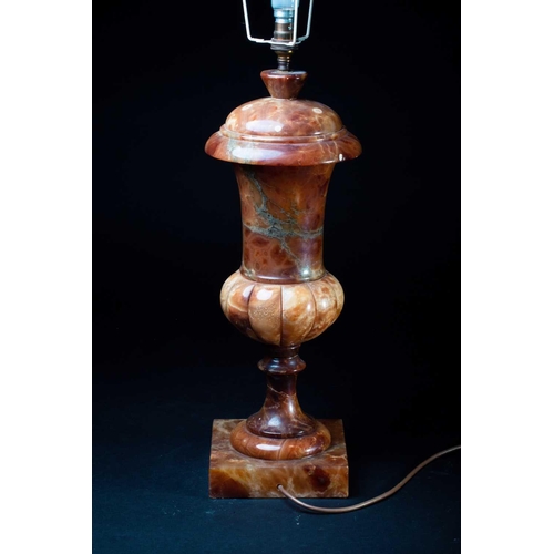 375 - An Italian hand carved and turned brown onyx table lamp, mid 20th century, 51cm