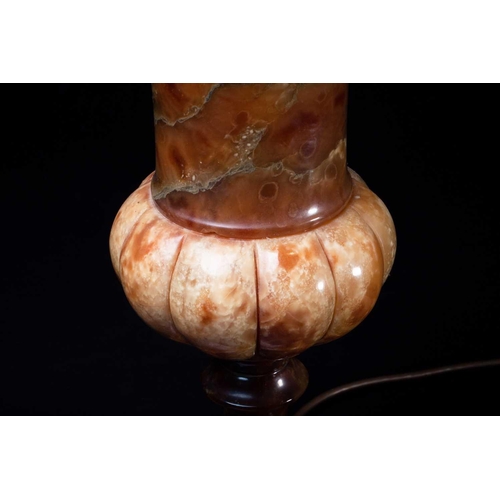 375 - An Italian hand carved and turned brown onyx table lamp, mid 20th century, 51cm