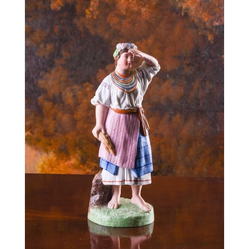 389 - A 19th century Russian Gardner Porcelain figure, 'Ukranian Peasant Girl', decorated in polychrome en... 