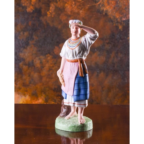 389 - A 19th century Russian Gardner Porcelain figure, 'Ukranian Peasant Girl', decorated in polychrome en... 