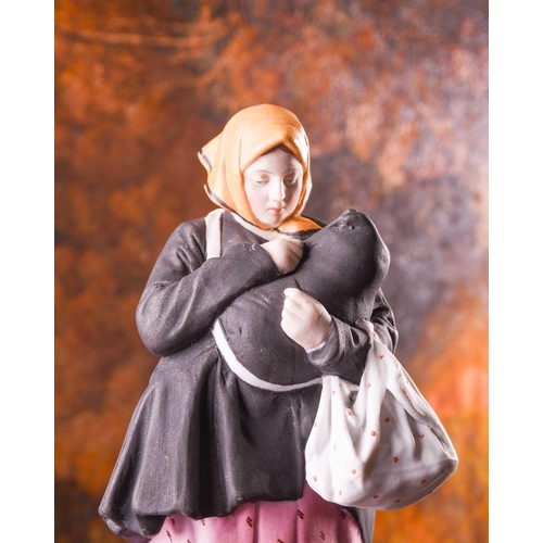 392 - A 19th century Russian Gardner Porcelain figure, 'Bitter Share', modelled as a peasant woman carryin... 