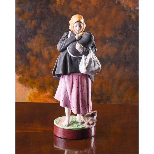 392 - A 19th century Russian Gardner Porcelain figure, 'Bitter Share', modelled as a peasant woman carryin... 