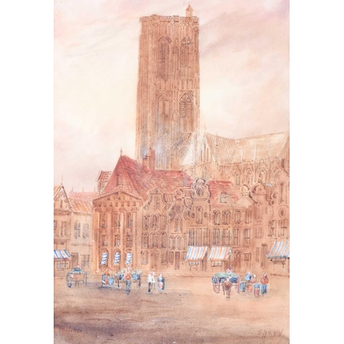 40 - Edward Nevil (British, fl: 1880 - 1900) 'Ypres' & 'Malines', signed, watercolour, a pair, 27 x 19cm