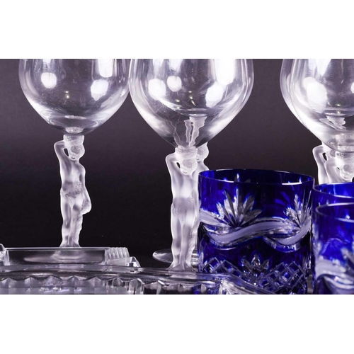 409 - A group of six hand blown Murano drinking glasses, with others similar, together with five Baccarat ... 