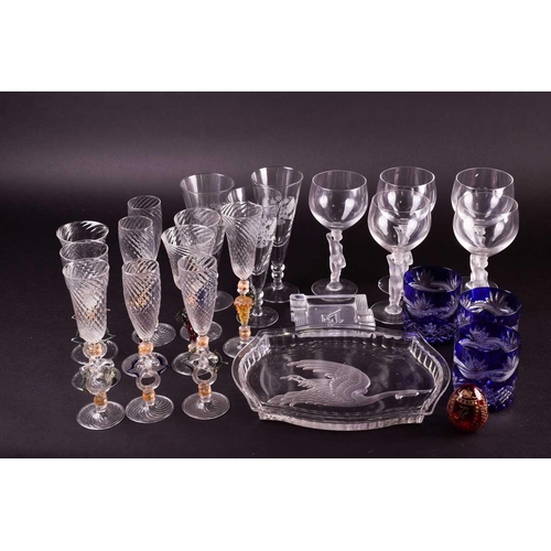 409 - A group of six hand blown Murano drinking glasses, with others similar, together with five Baccarat ... 