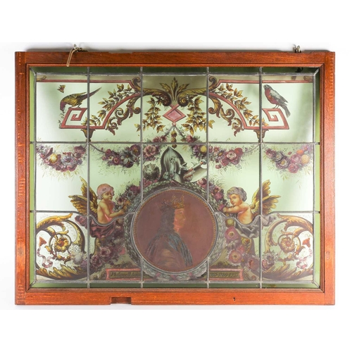 410 - A 19th century hand-painted stained glass window panel, depicting a portrait of King Philippe August... 