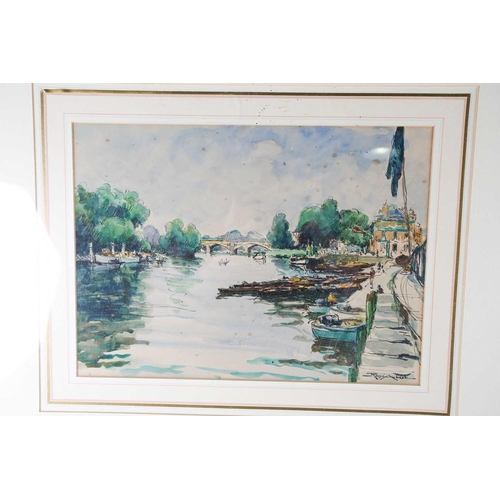 43 - René Aubert (1894-1977), a pair of river landscapes, watercolours, 27.5 cm x 37.5 cm in wooden frame... 