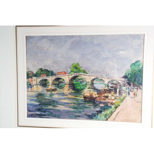 43 - René Aubert (1894-1977), a pair of river landscapes, watercolours, 27.5 cm x 37.5 cm in wooden frame... 