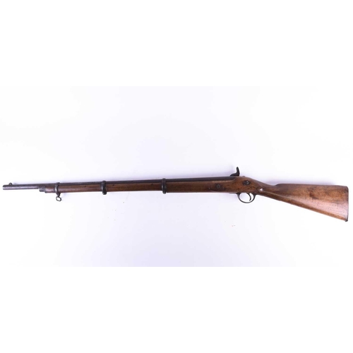 437 - A 19th century three band percussion rifle, the barrel stamped 'Manton & Co, Calcutta &London', the ... 