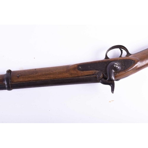 437 - A 19th century three band percussion rifle, the barrel stamped 'Manton & Co, Calcutta &London', the ... 