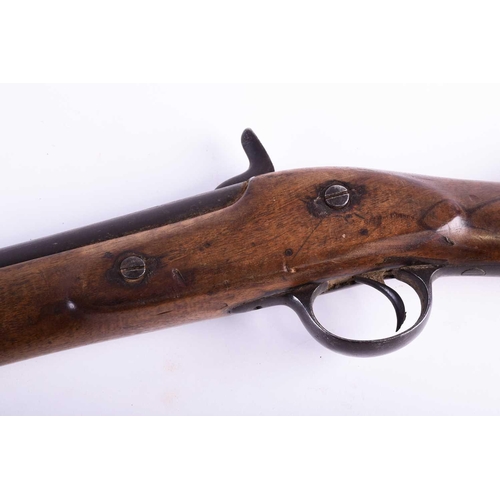 437 - A 19th century three band percussion rifle, the barrel stamped 'Manton & Co, Calcutta &London', the ... 