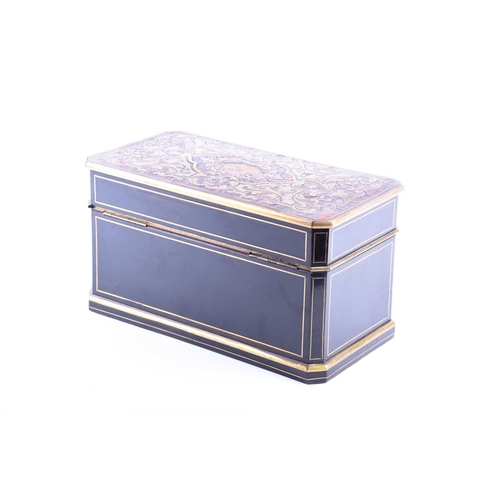 445 - A 19th century Boulle marquetry tea caddy, of rectangular form with canted corners, the interior wit... 