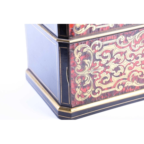 445 - A 19th century Boulle marquetry tea caddy, of rectangular form with canted corners, the interior wit... 