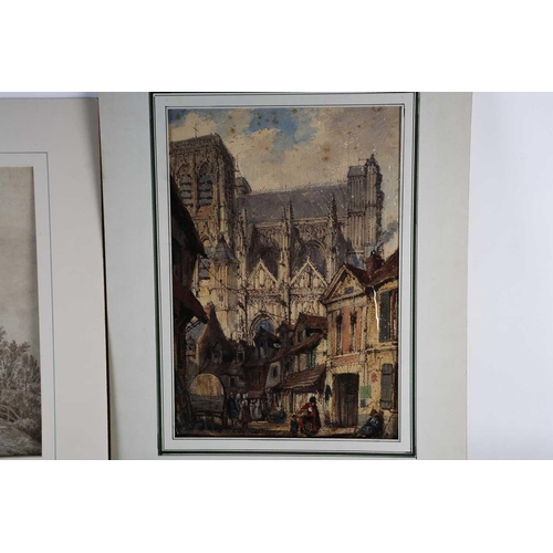 45 - Joseph Nash (1808-1878), a city scene with Cathedral to the background, unframed watercolour, 35 cm ... 