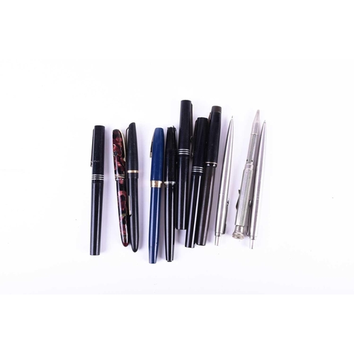 459 - A collection of pens and pencils, comprising: a Waterman's 'Ideal' 14ct nib fountain pen, three Osmi... 