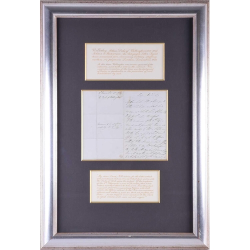 460 - Wellesley, Arthur, Duke of Wellington (1769-1852), a framed and glazed autographed letter, dated Dec... 