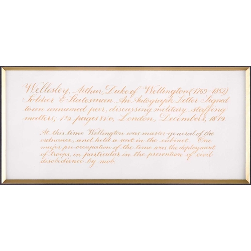 460 - Wellesley, Arthur, Duke of Wellington (1769-1852), a framed and glazed autographed letter, dated Dec... 