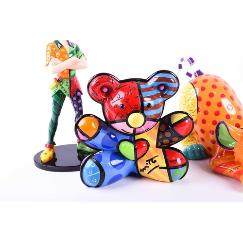 468 - Romero Britto (b.1963) Brazilian, a ceramic stacking teapot on stand, typically painted in abstract ... 