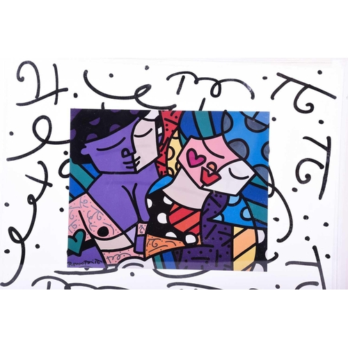 470 - Romero Britto (b.1963) Brazilian, a three-dimensional hand-painted roundel, decorated with abstract ... 