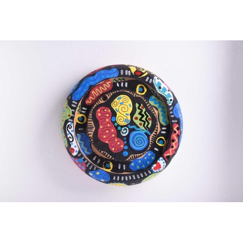 470 - Romero Britto (b.1963) Brazilian, a three-dimensional hand-painted roundel, decorated with abstract ... 