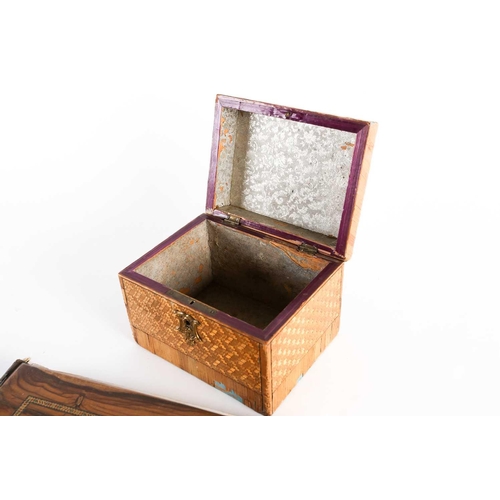 485 - A 19th century straw work tea caddy, possibly from the Napoleonic era French P.O.W camp at Norman Cr... 