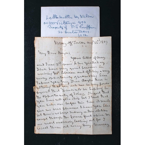 487 - A letter from Viscount Horatio Nelson (1758-1805), to Post-Captain Charles Boyles (1756-1816), writt... 