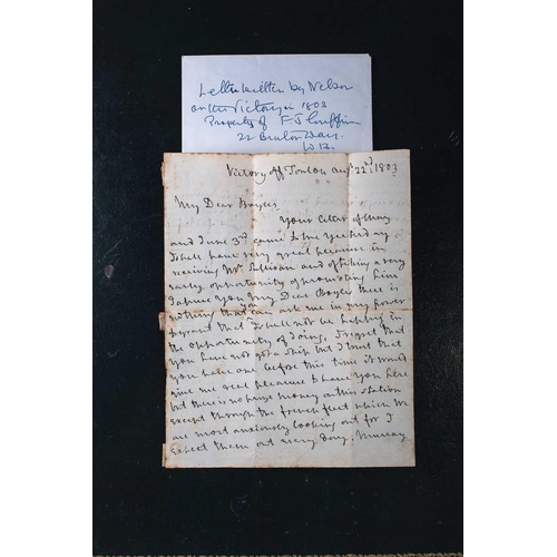 487 - A letter from Viscount Horatio Nelson (1758-1805), to Post-Captain Charles Boyles (1756-1816), writt... 