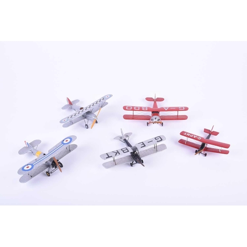 495 - A group of five W. O. Doylend miniature hardwood bi-planes, built to a scale of one inch to six feet... 