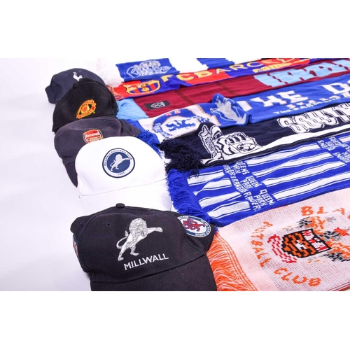 520 - A large collection of official club-issued football caps and scarves, to include examples from Liver... 