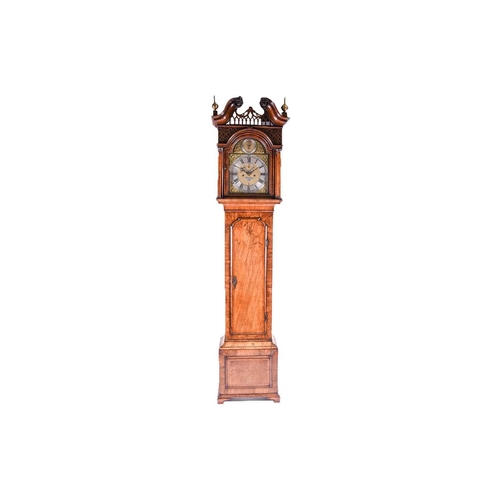 530 - A Georgian walnut long case clock, the arched brass dial for Richard Holland, Coventry, with silvere... 