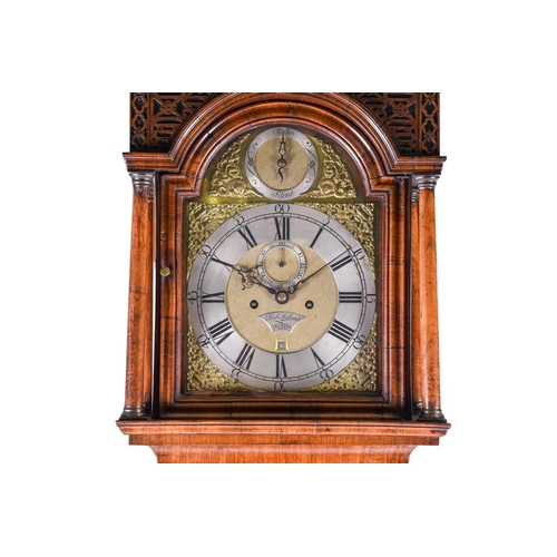 530 - A Georgian walnut long case clock, the arched brass dial for Richard Holland, Coventry, with silvere... 