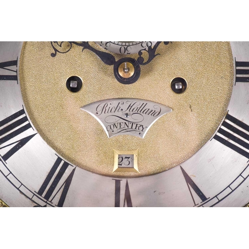 530 - A Georgian walnut long case clock, the arched brass dial for Richard Holland, Coventry, with silvere... 