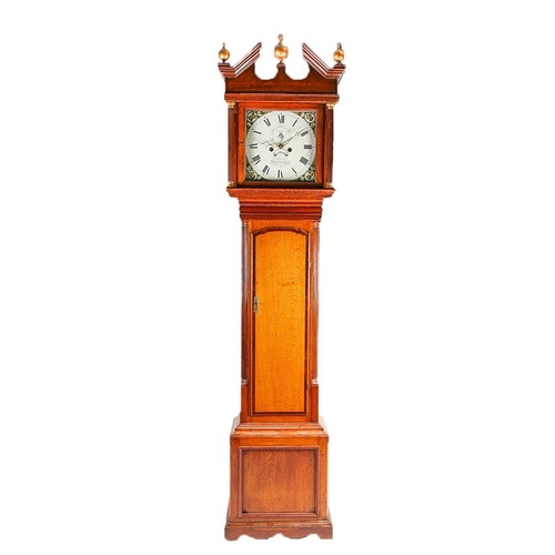 531 - A Geo III oak and mahogany crossbanded longcase clock, the square painted dial for William Evans, Sh... 